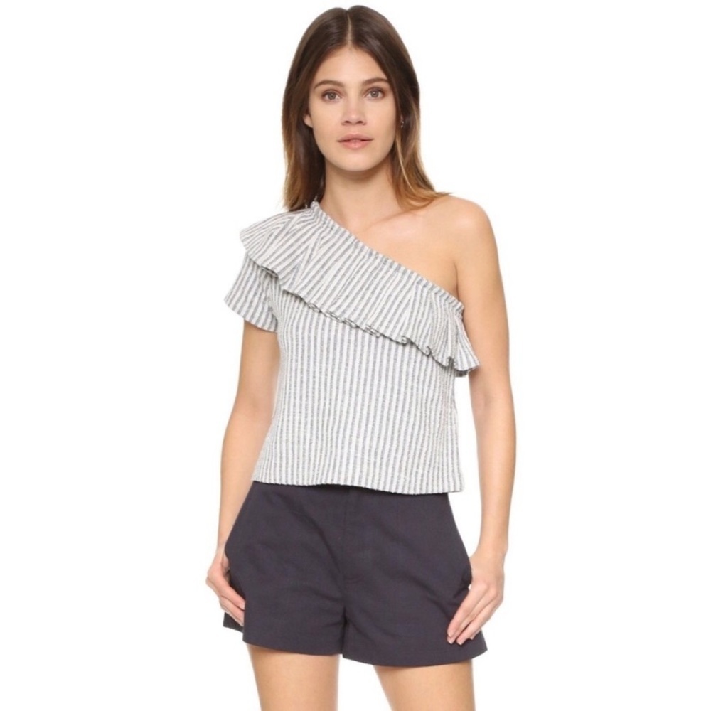 Club Monaco one shoulder ruffle top